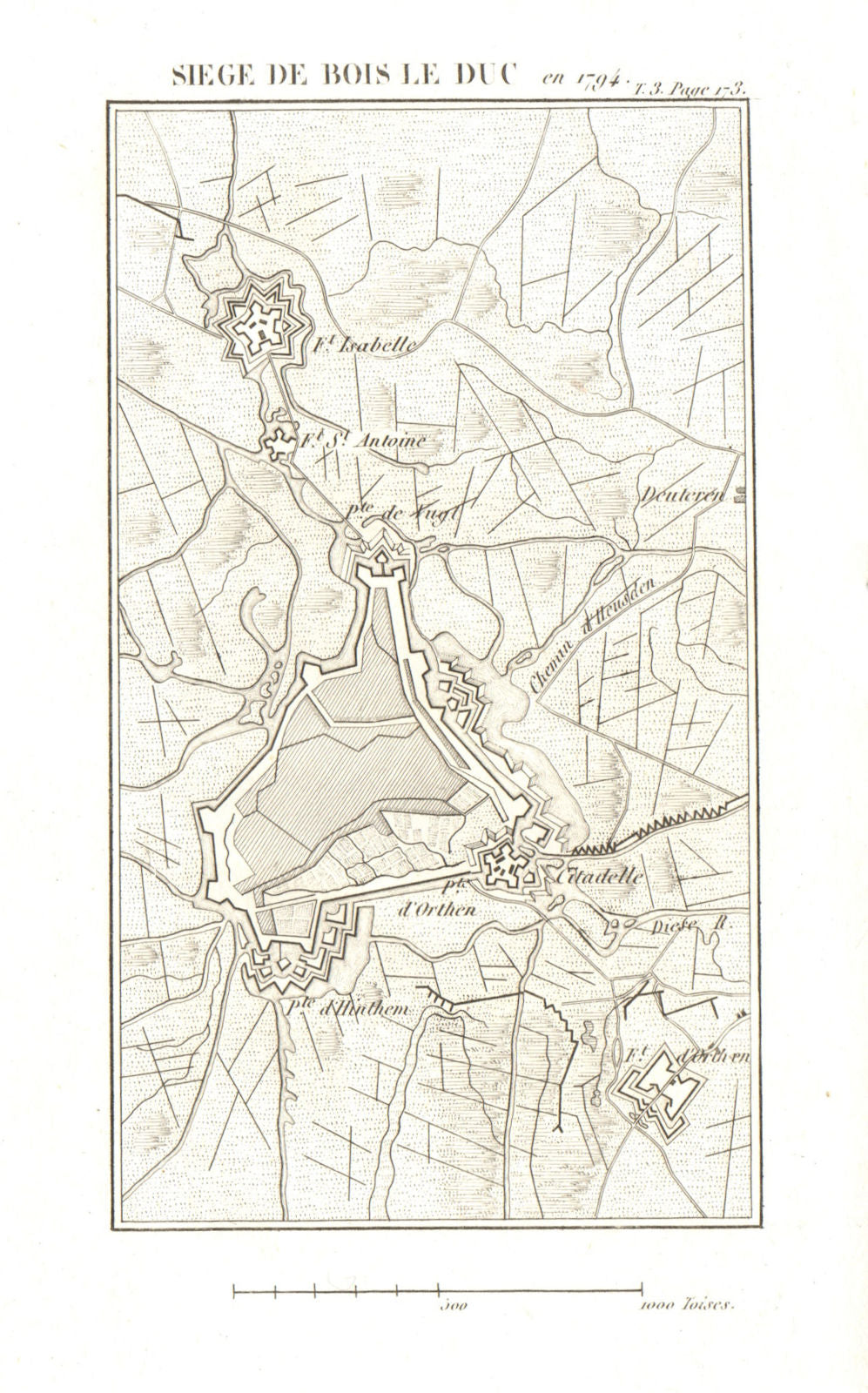 Siege of Den Bosch (Bois le Duc) 1794. First Coalition War. Netherlands 1817 map