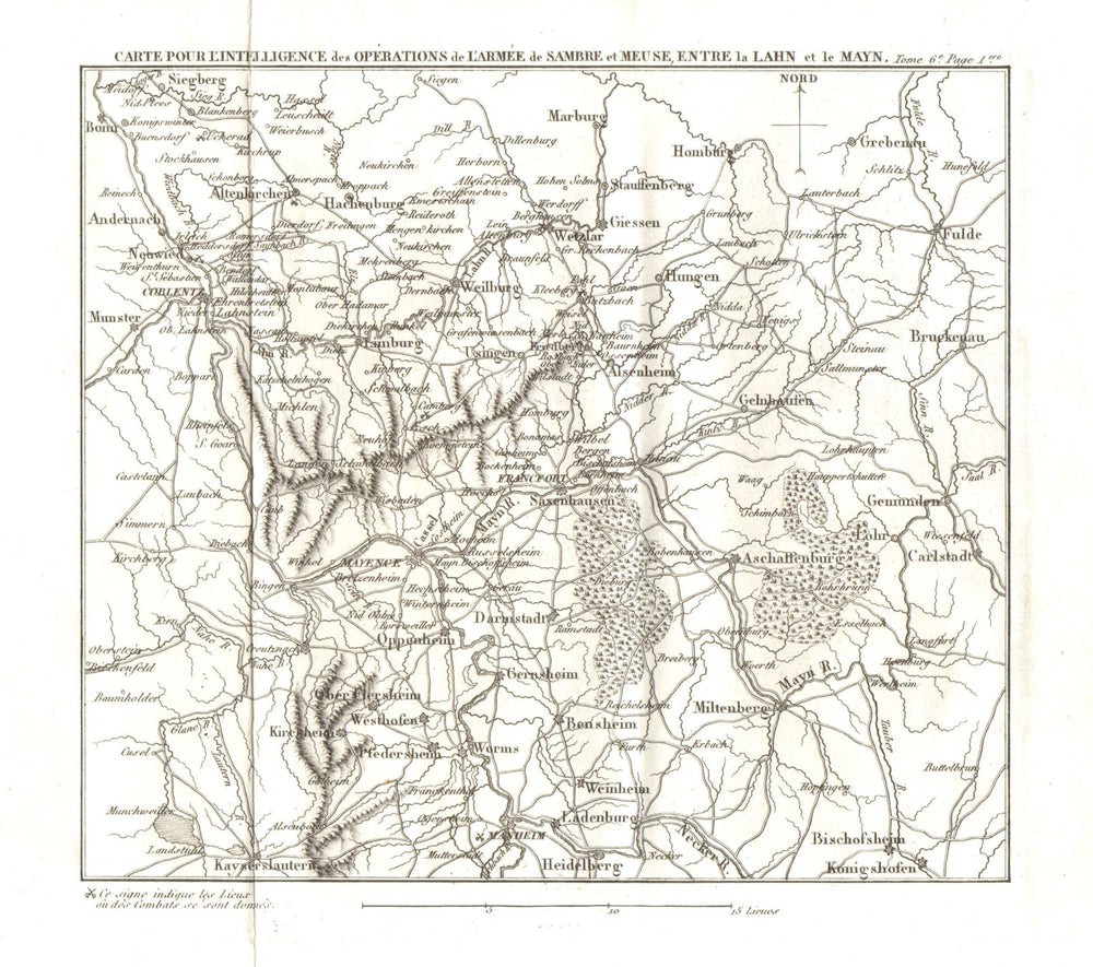 WESTERN GERMANY. Napoleonic Battles.Koblenz Mainz Frankfurt Heidelberg 1818 map