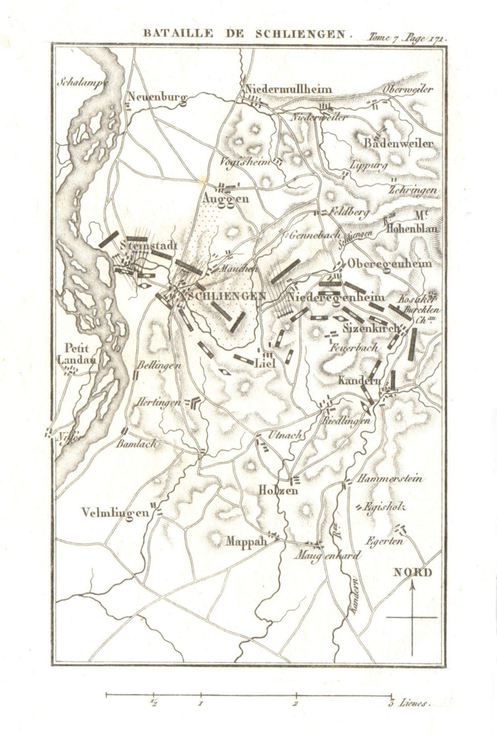 Battle of Schliengen 1796. War of the First Coalition.Baden-Württemberg 1818 map