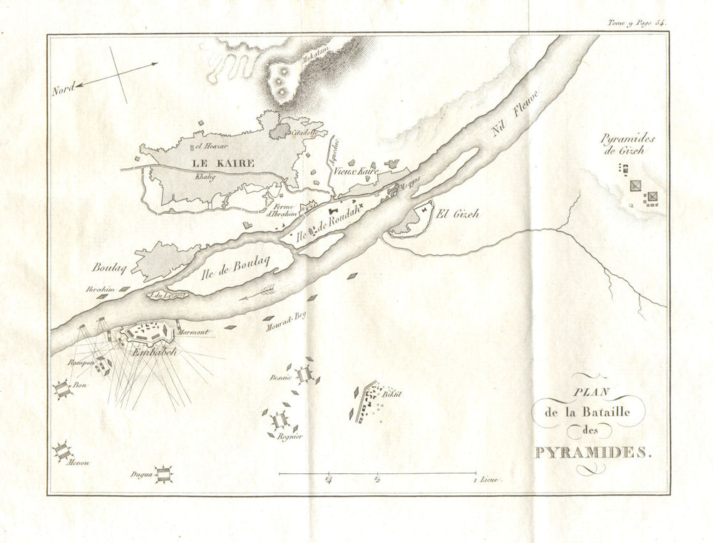 Battle of the Pyramids (Embabeh) 1798. French Invasion of Egypt 1818 old map