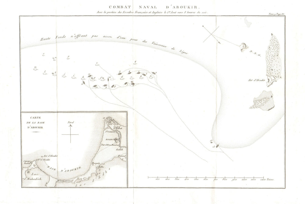 Plan of the Battle of the Nile (Aboukir) 1798. French Invasion of Egypt 1818 map