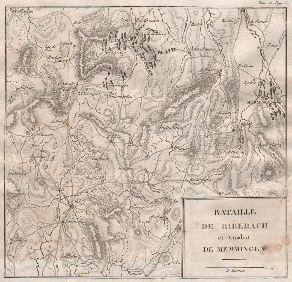 Battle of Biberach & Memmingen 1800. Second Coalition War. Bavaria 1819 map