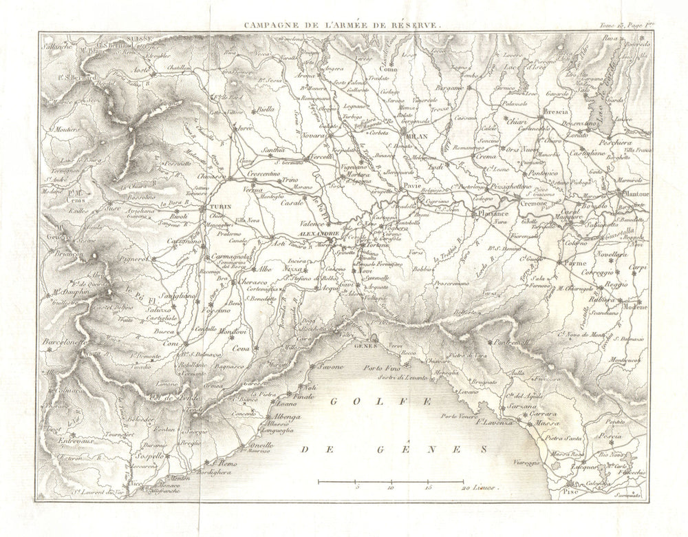 NORTH WEST ITALY. Piemonte Liguria Piedmont 1819 old antique map plan chart