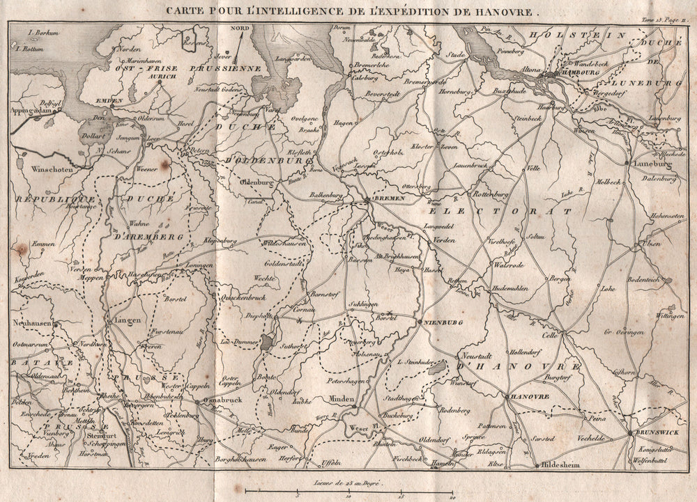 NIEDERSACHSEN. Napoleonic battles. Hamburg Bremen Nienburg Emden 1819 old map