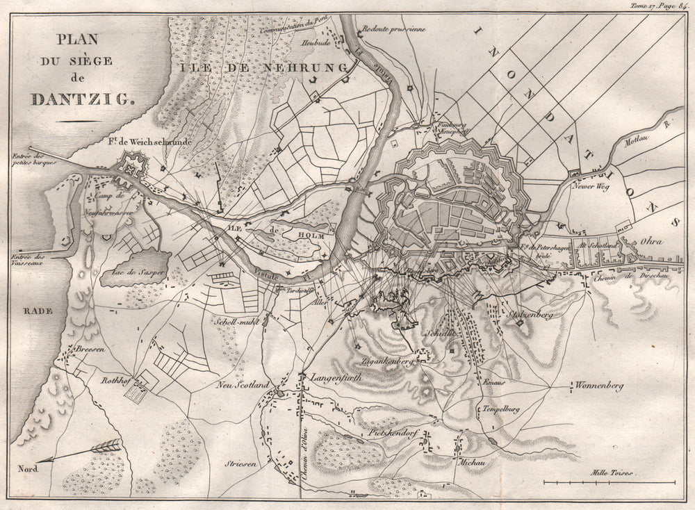 SIEGE OF DANZIG 1807. Poland 1820 old antique vintage map plan chart
