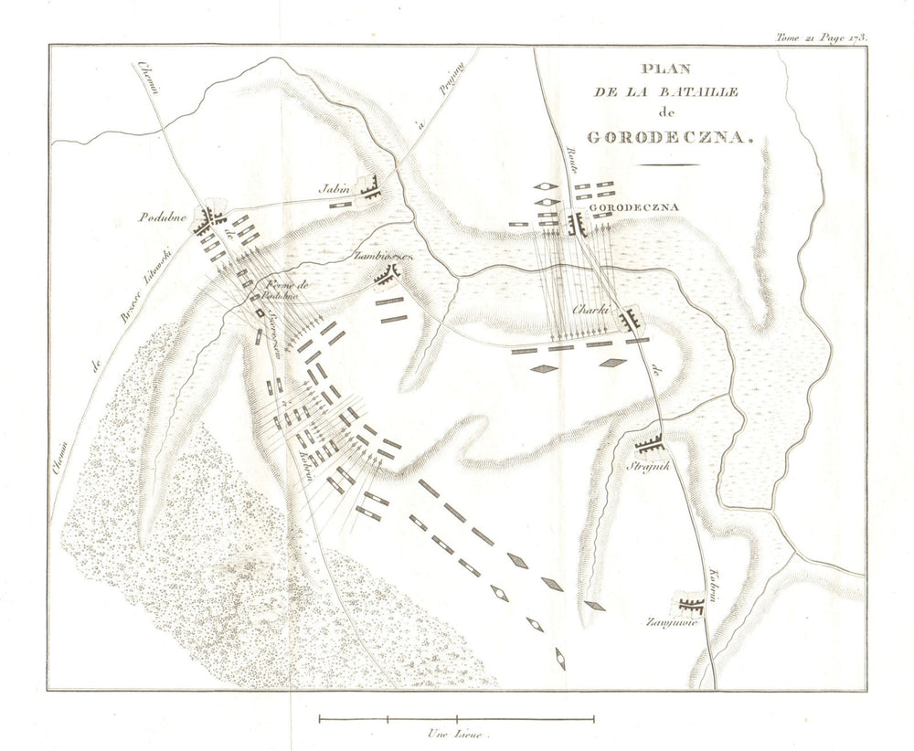 Battle of Gorodeczna Haradziečna. Poddubno. Belarus 1820 old antique map chart
