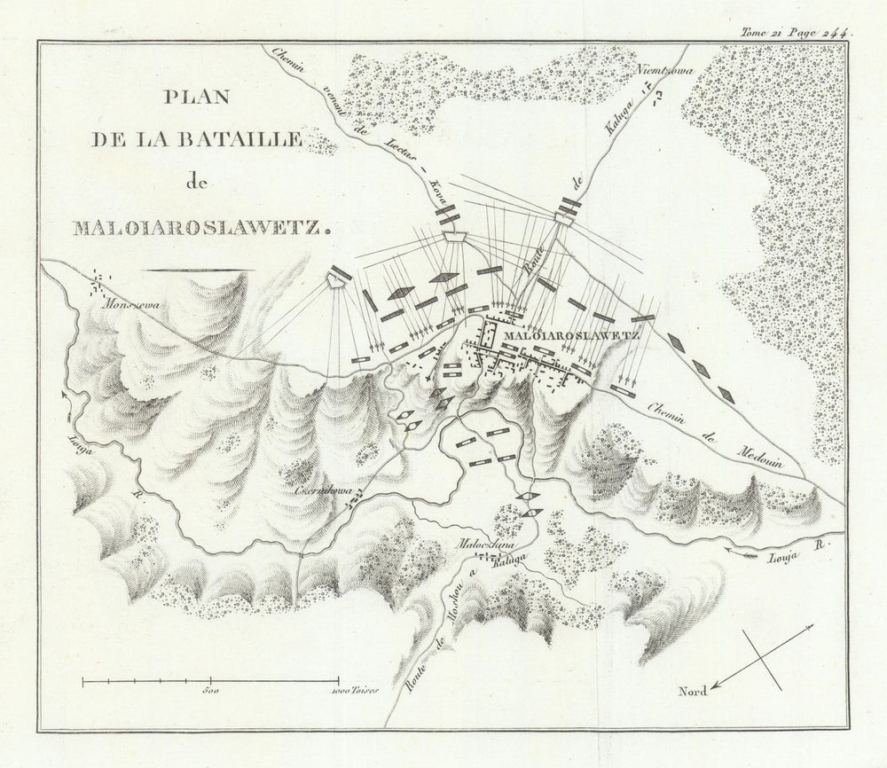 Battle of Maloyaroslavets 1812—French Invasion of Russia 1820 old antique map