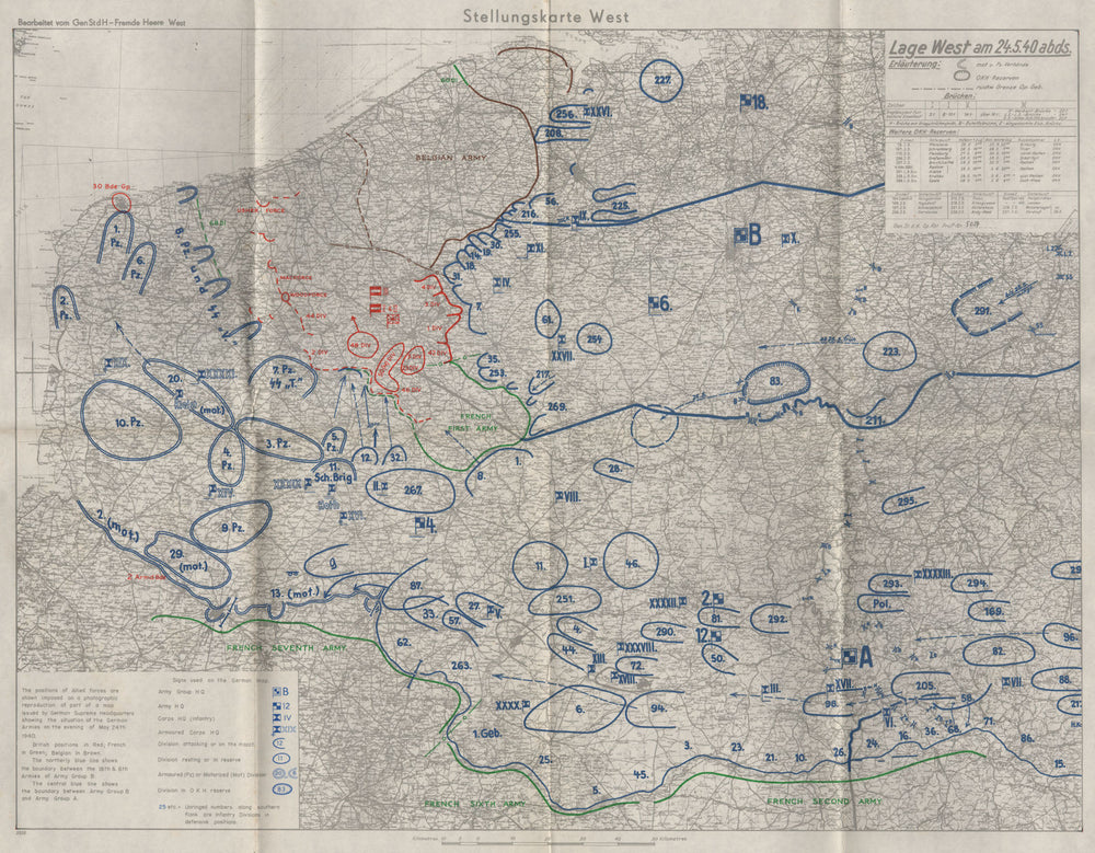 FALL OF FRANCE 1940. German British French Belgian troop positions 1953 map