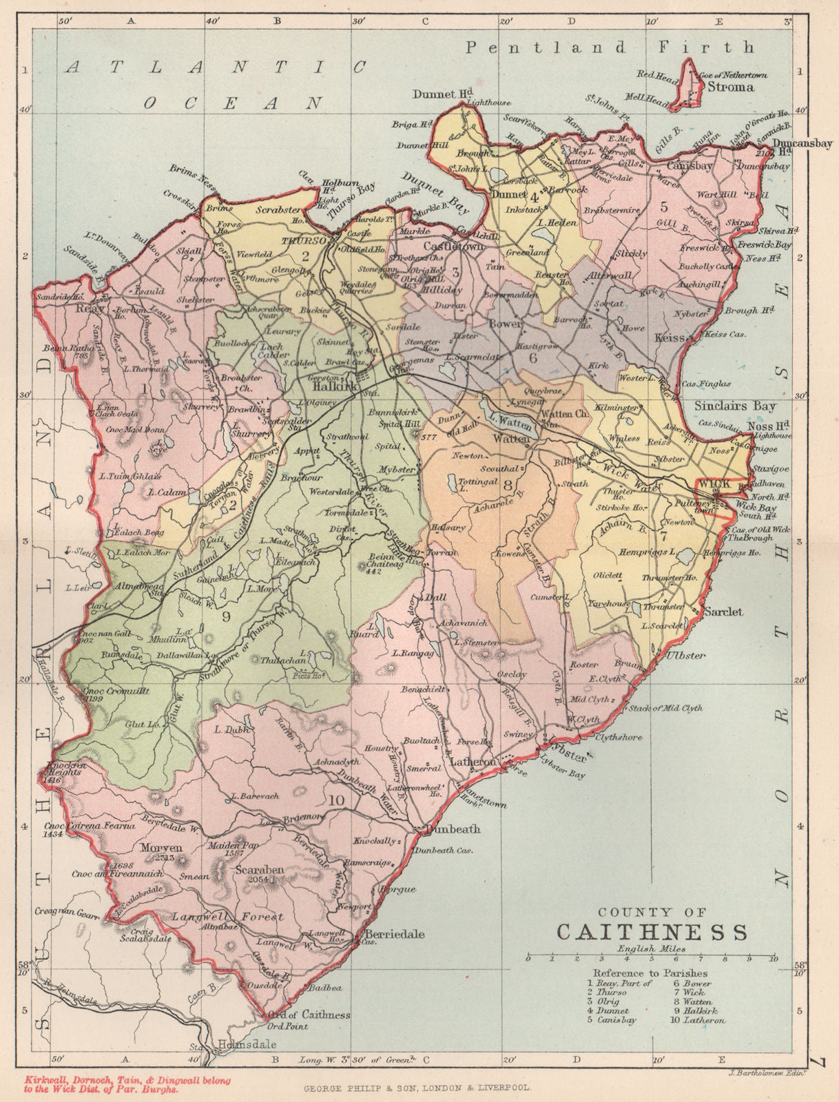 'County of Caithness'. Caithness-shire. Parishes. BARTHOLOMEW 1891 old ...