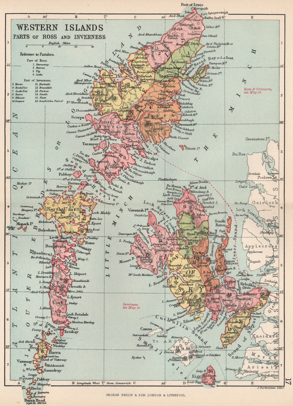 'Western Islands'. Ross-shire & Inverness-shire. Parishes. BARTHOLOMEW 1891 map