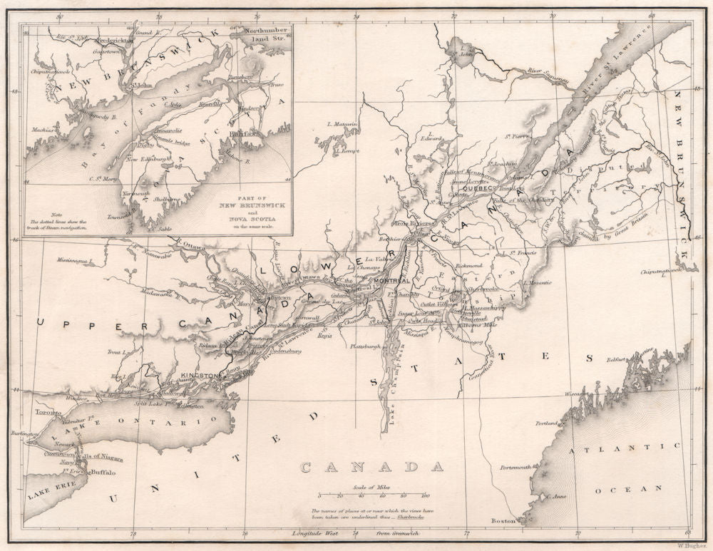 CANADA. Ontario Quebec New Brunswick & Nova Scotia. BARTLETT 1842 old map