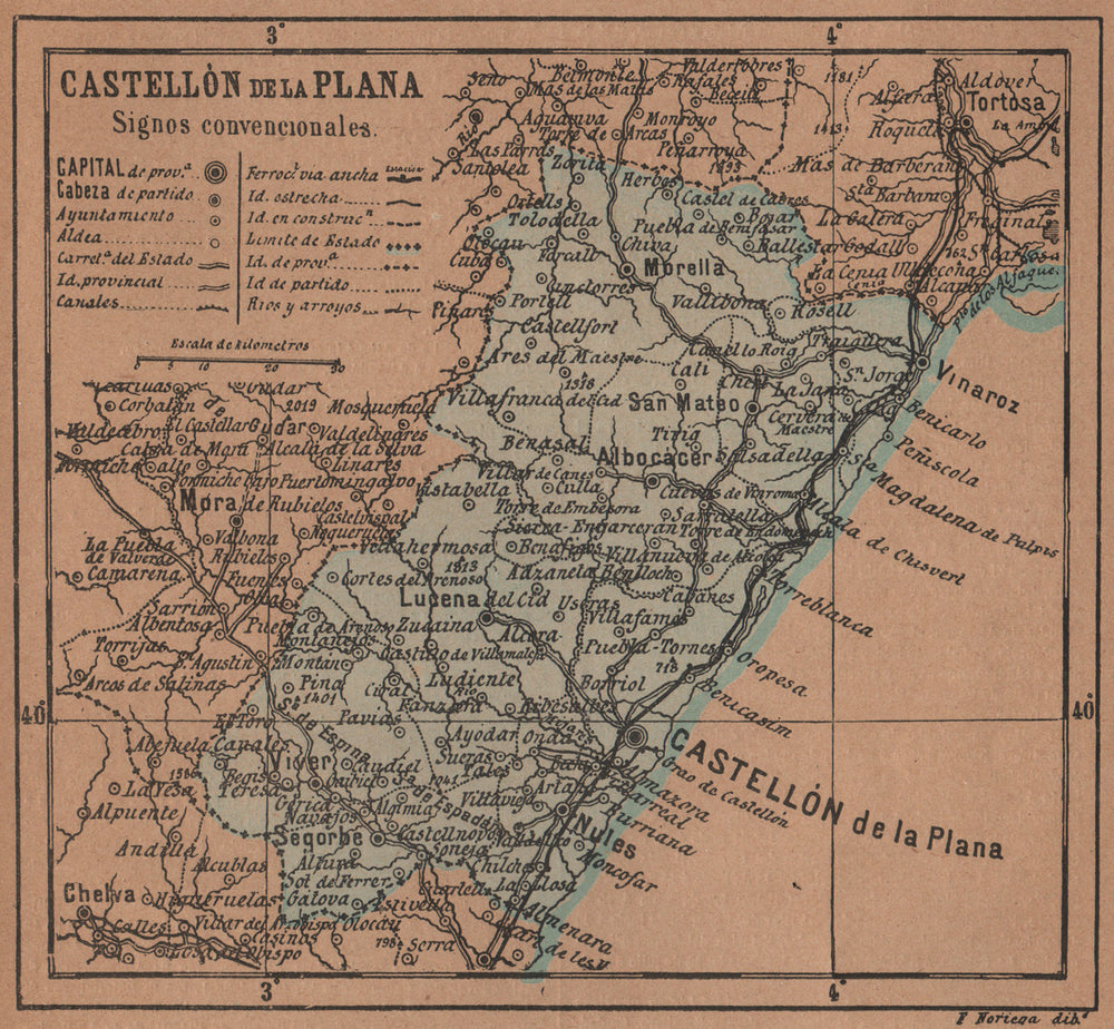 CASTELLÓN DE LA PLANA Comunitat/Comunidad Valenciana Mapa antiguo provincia 1905
