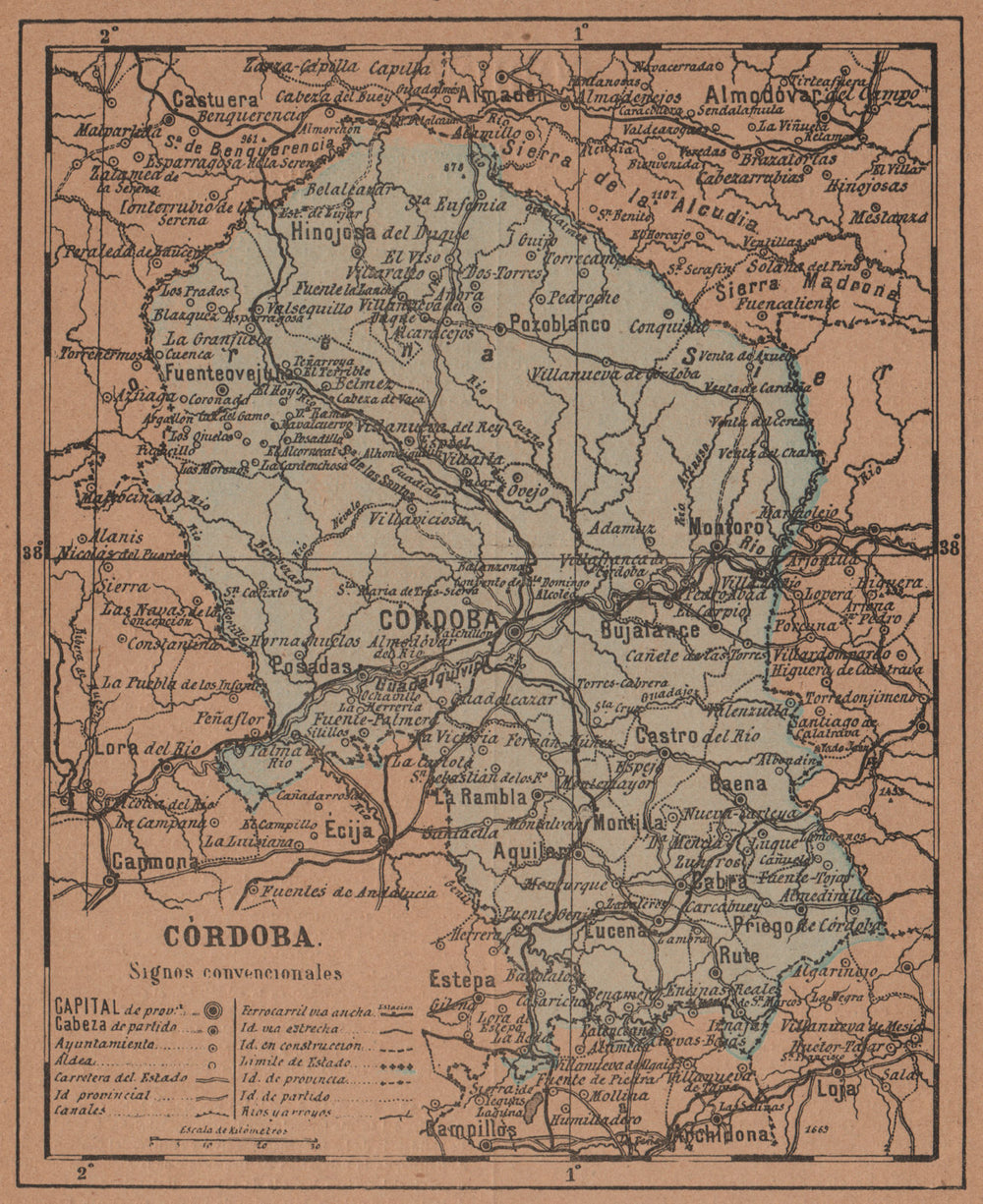 CÓRDOBA. Cordoba. Andalucia. Mapa antiguo de la provincia 1905 old antique