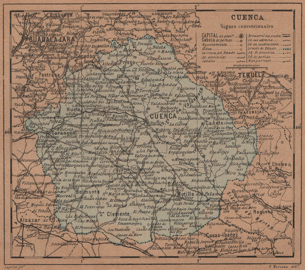CUENCA. Castilla-La Mancha. Mapa antiguo de la provincia 1905 old antique