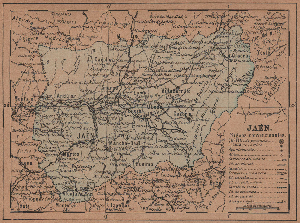 JAÉN. Jaen. Andalucia. Mapa antiguo de la provincia 1905 old antique chart