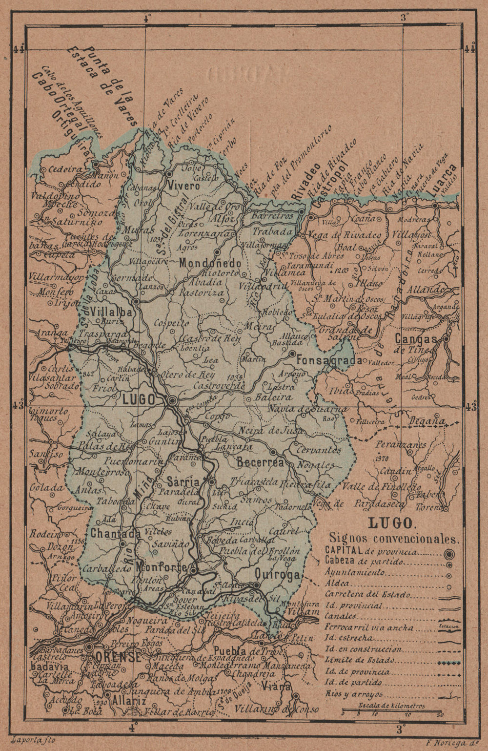 LUGO. Galicia. Mapa antiguo de la provincia 1905 old antique plan chart