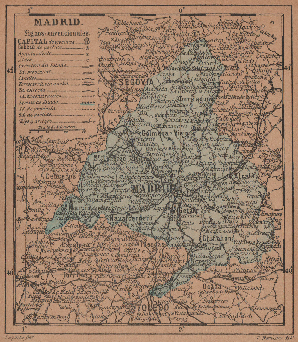 MADRID. Mapa antiguo de la provincia 1905 old antique vintage plan chart
