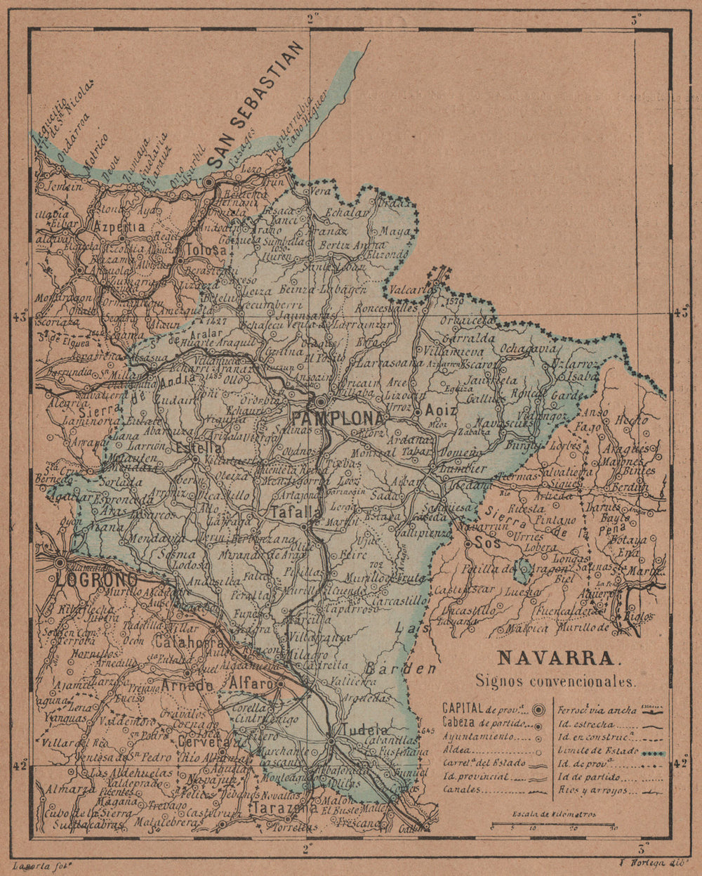 NAVARRE NAFARROA NAVARRA. Pamplona. Iruña. Mapa antiguo de la provincia 1905