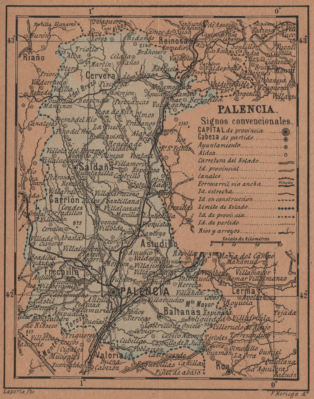 PALENCIA. Castilla y León. Mapa antiguo de la provincia 1905 old antique