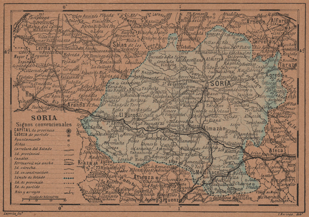 SORIA. Castilla y León. Mapa antiguo de la provincia 1905 old antique