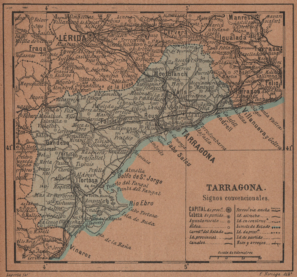 TARRAGONA. Cataluña Catalunya Catalonia. Mapa antiguo de la provincia 1905