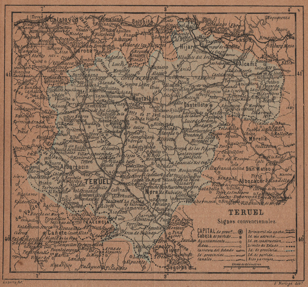 TERUEL. Aragon. Mapa antiguo de la provincia 1905 old antique plan chart