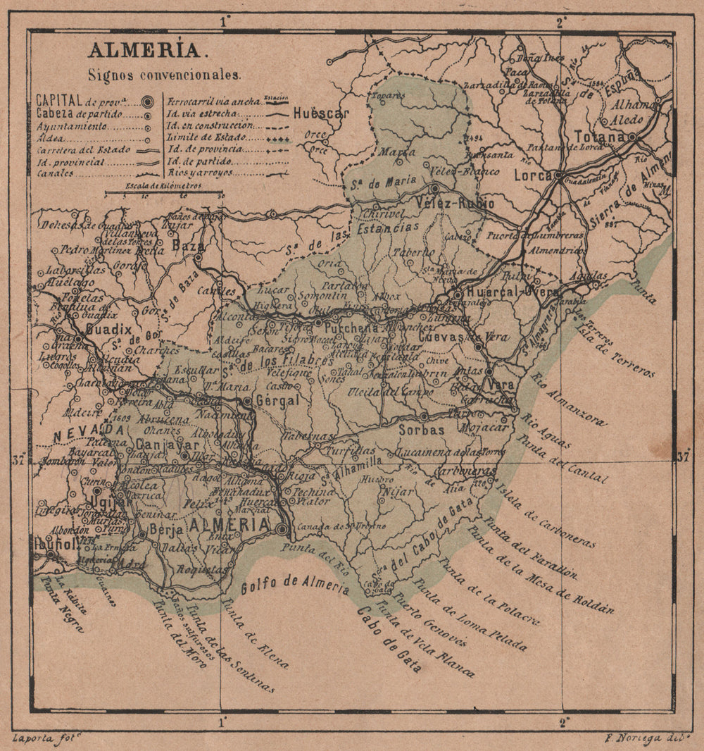 ALMERÍA. Almeria. Andalucia. Mapa antiguo de la provincia 1908 old antique