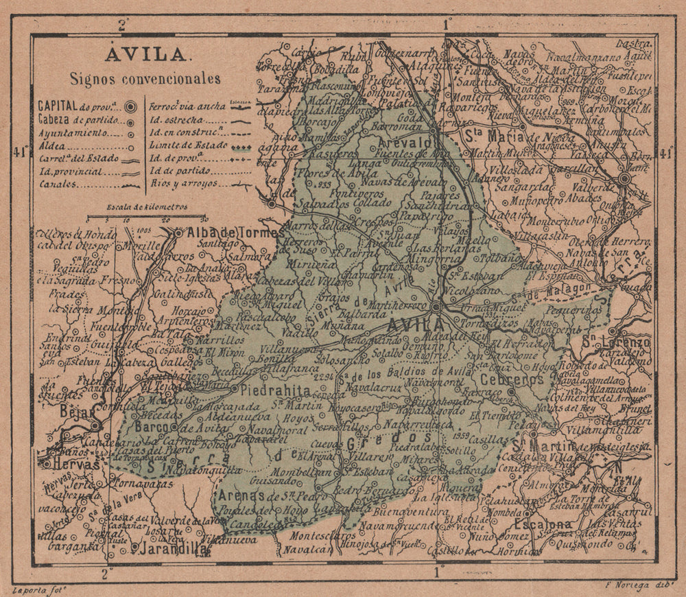 ÁVILA. Avila. Castilla y León. Mapa antiguo de la provincia 1908 old