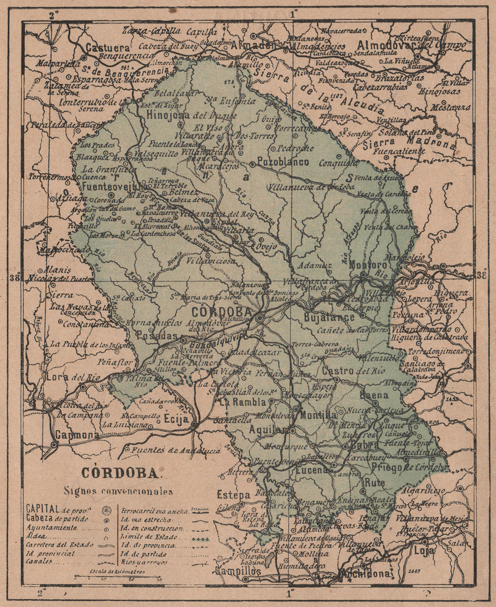 CÓRDOBA. Cordoba. Andalucia. Mapa antiguo de la provincia 1908 old antique
