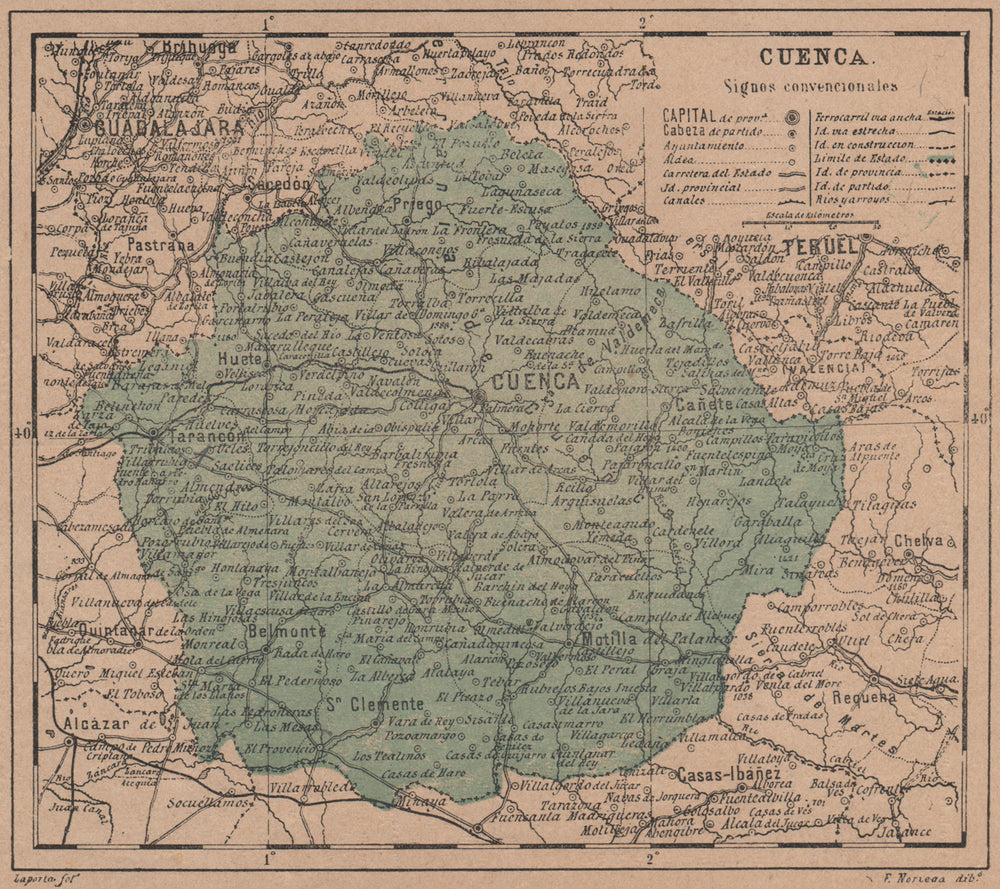 CUENCA. Castilla-La Mancha. Mapa antiguo de la provincia 1908 old antique
