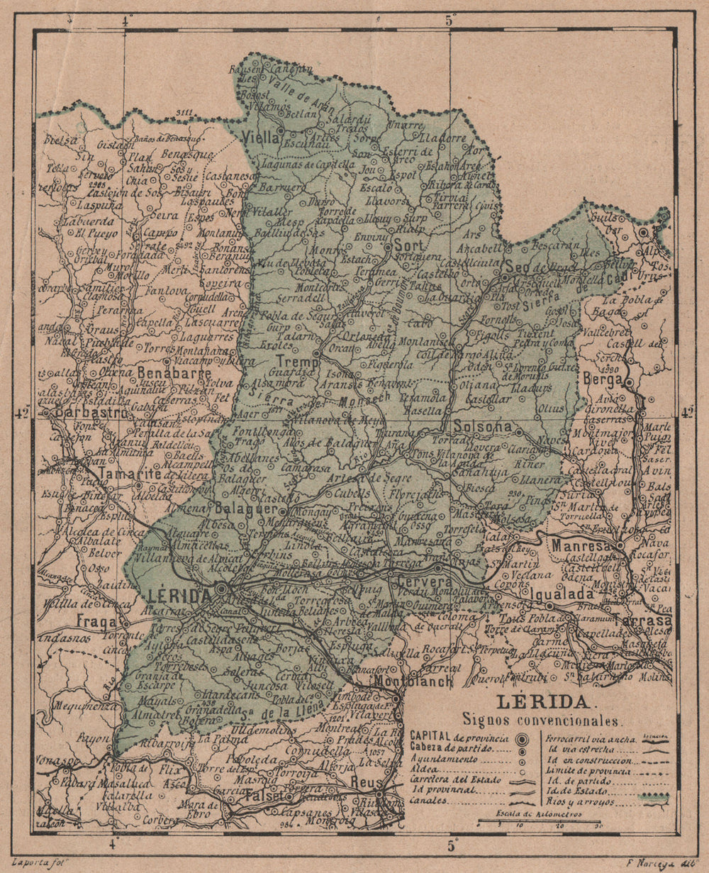 LÉRIDA. Lleida Lerida. Cataluña Catalunya. Mapa antiguo de la provincia 1908
