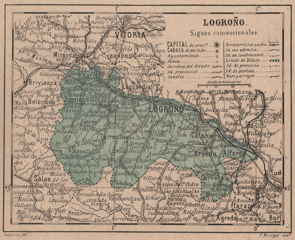 LA RIOJA. Logroño Logrono. Mapa antiguo de la provincia 1908 old antique