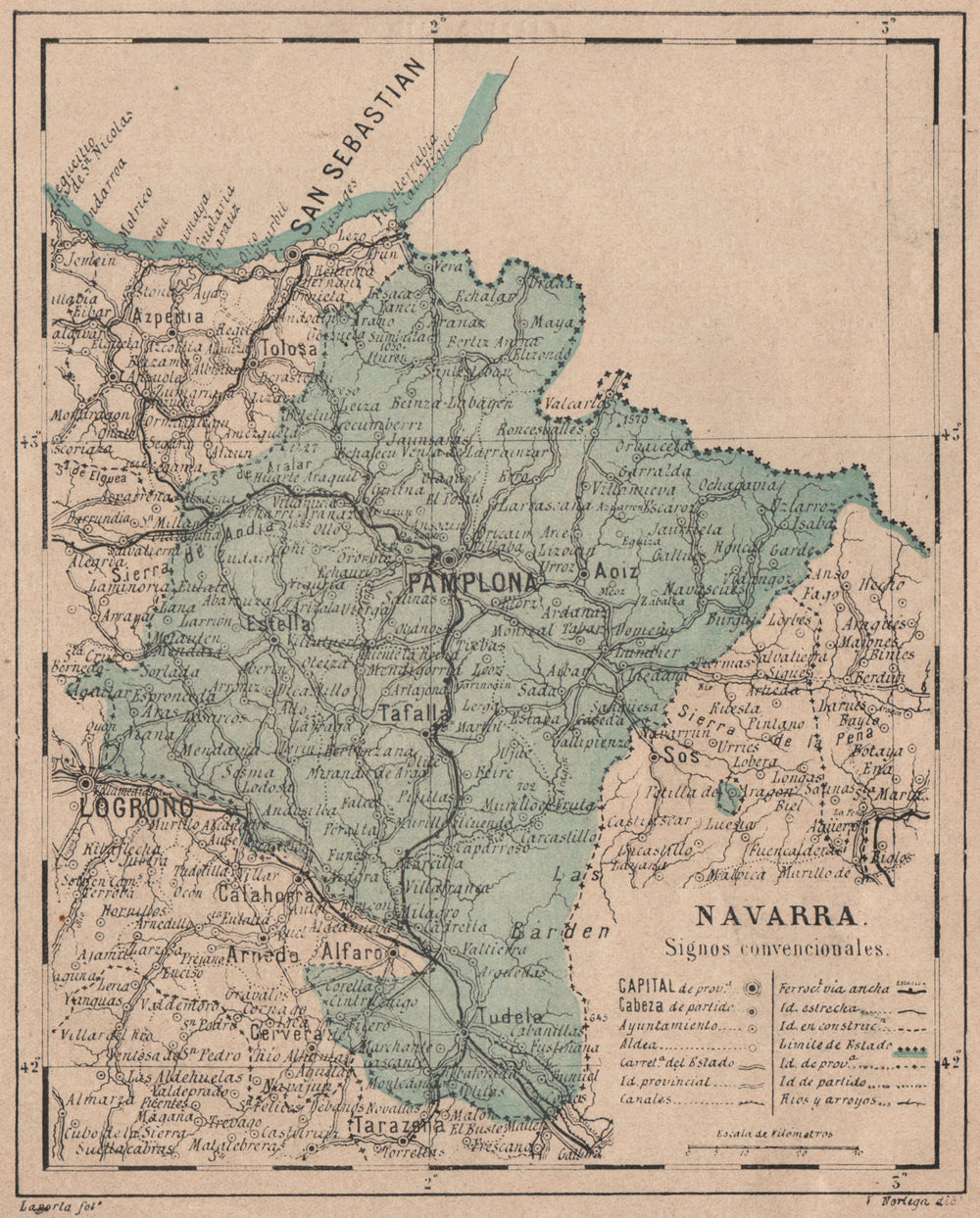 NAVARRE NAFARROA NAVARRA. Pamplona. Iruña. Mapa antiguo de la provincia 1908