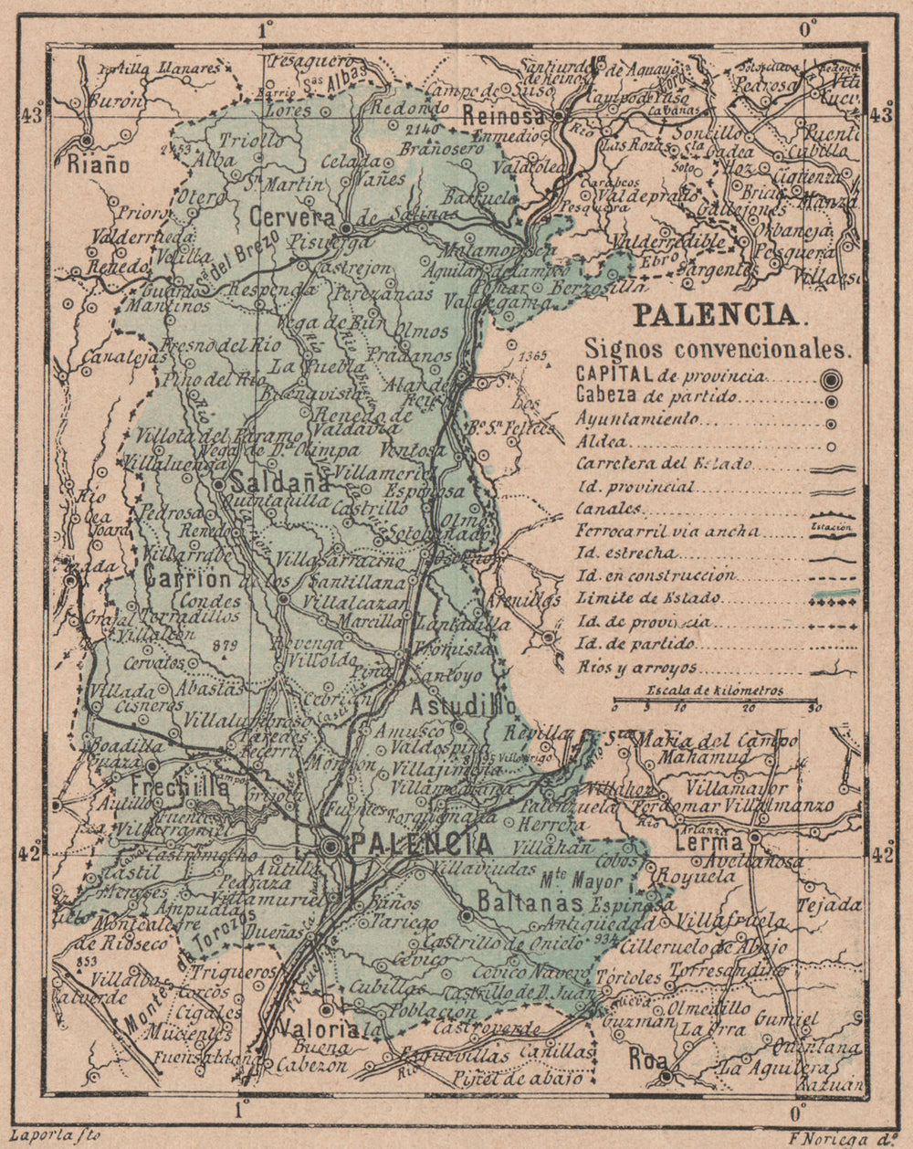 PALENCIA. Castilla y León. Mapa antiguo de la provincia 1908 old antique