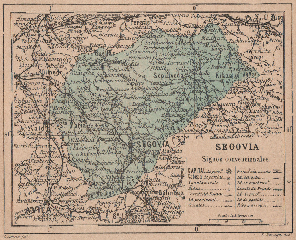 SEGOVIA. Castilla y León. Mapa antiguo de la provincia 1908 old antique