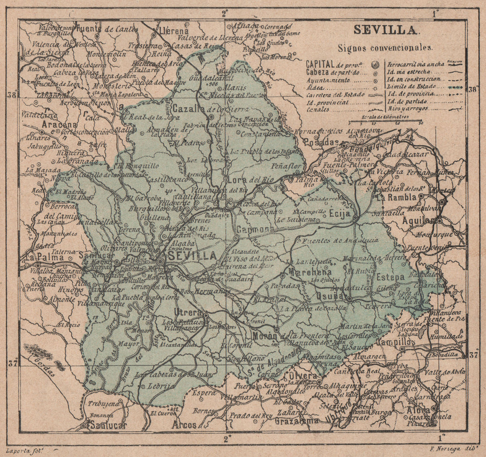 SEVILLA. Seville. Andalucia. Mapa antiguo de la provincia 1908 old antique
