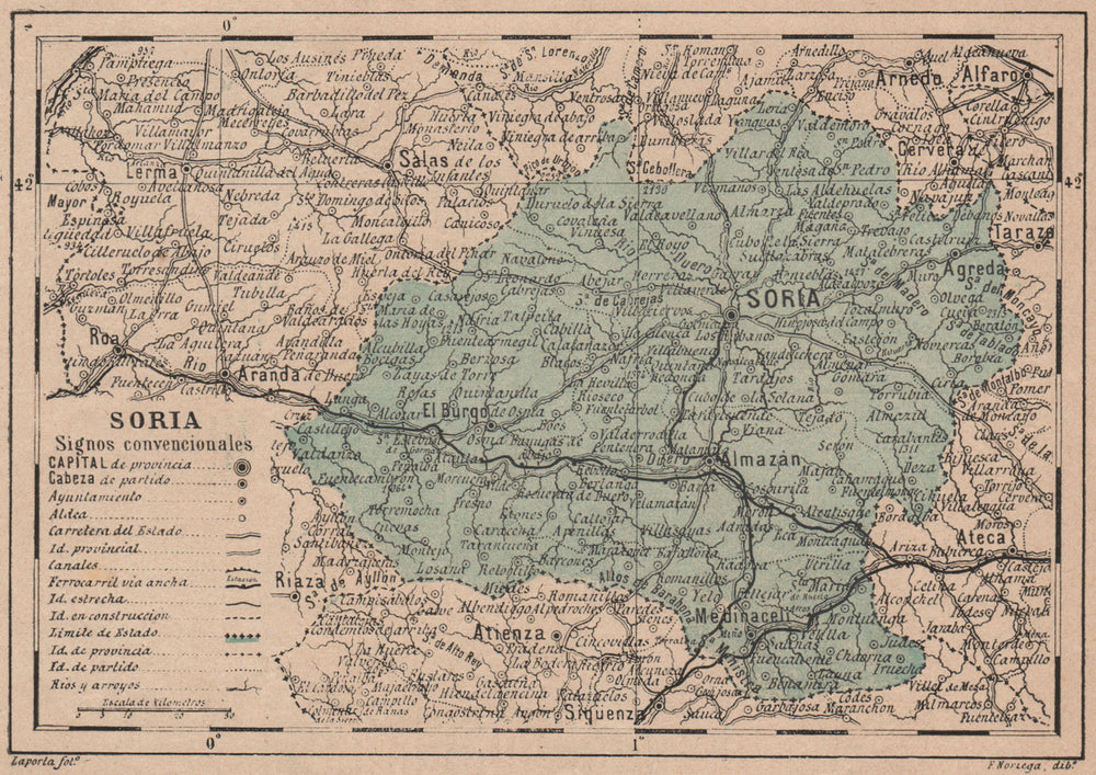SORIA. Castilla y León. Mapa antiguo de la provincia 1908 old antique