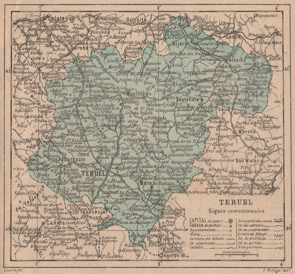 TERUEL. Aragon. Mapa antiguo de la provincia 1908 old antique plan chart
