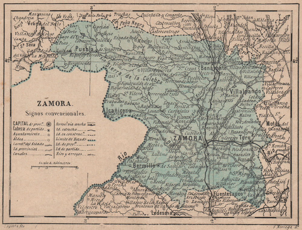 ZAMORA. Castilla y León. Mapa antiguo de la provincia 1908 old antique