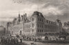 PARIS, Hôtel de Ville. Busy scene with many carriages 1855 old antique print
