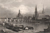 DRESDEN. Frauenkirche. Hofkirche/Cathedral. Castle.  Germany 1855 old print