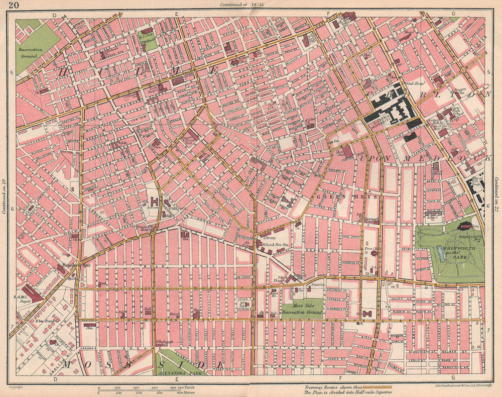 MANCHESTER SOUTH. Hulme Chorlton-upon-Medlock Moss Side Green Heys 1927 map