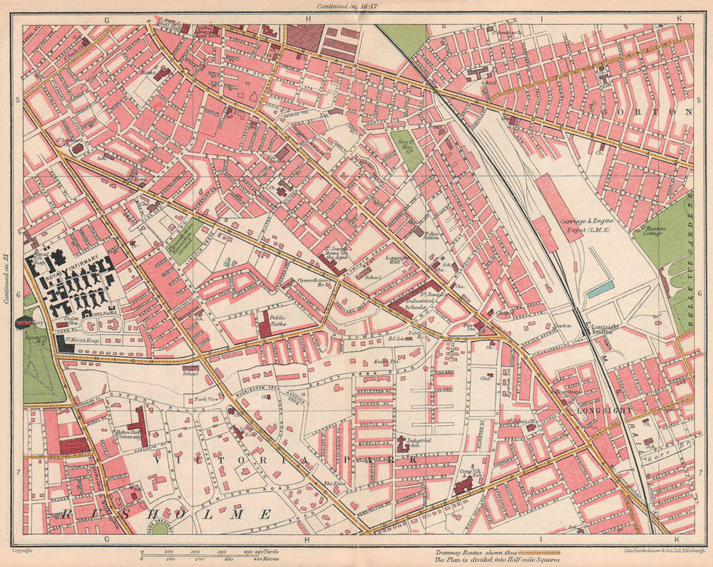 MANCHESTER SOUTH EAST. Victoria Park Rusholme Longsight Gorton 1927 old map