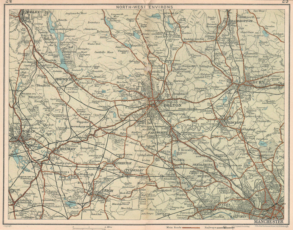 NW MANCHESTER environs. Bury Bolton Wigan Chorley Horwich Leigh 1927 old map