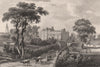 Falkland Palace & Town, Fife. Scotland 1845 old antique vintage print picture