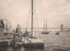 The East River Bridges, New York. Albertype print 1893 old antique