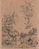 Chévres (goats). Chèvrefeuille (Honeysuckle) 1834 old antique print picture