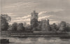 Fulham Church, from the Thames, London c1880 old antique vintage print picture