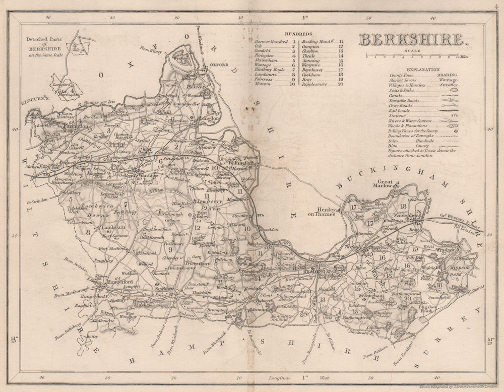 BERKSHIRE county map by DUGDALE/ARCHER. Canals polling places exclaves 1845