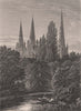 Lichfield Cathedral, Staffordshire 1898 old antique vintage print picture